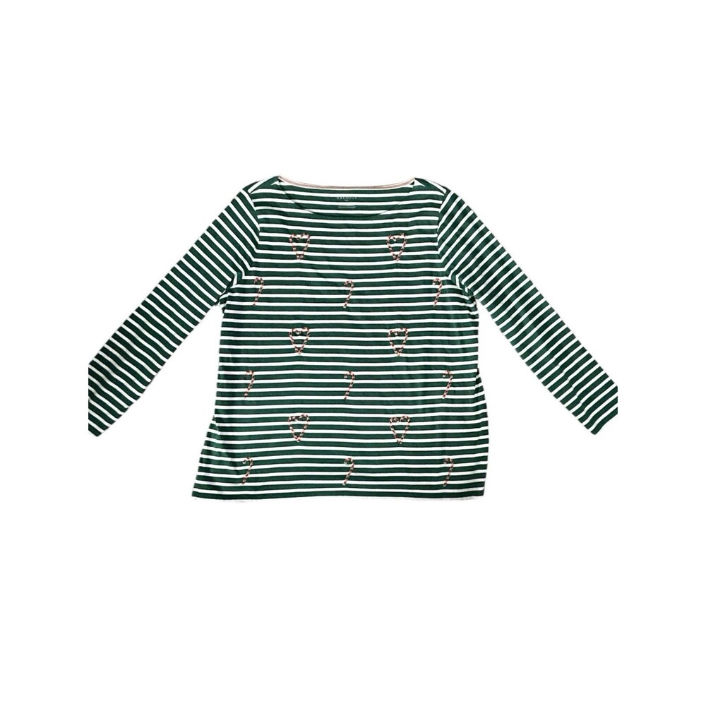 Talbots Plus Women’s Green Striped Top Christmas Candy Cane 2X